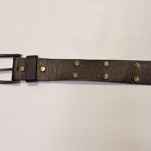 Will Leather Goods Belt Mens 36 Dark Brown Studded Leather Antique Brass Buckle - Picture 4 of 8